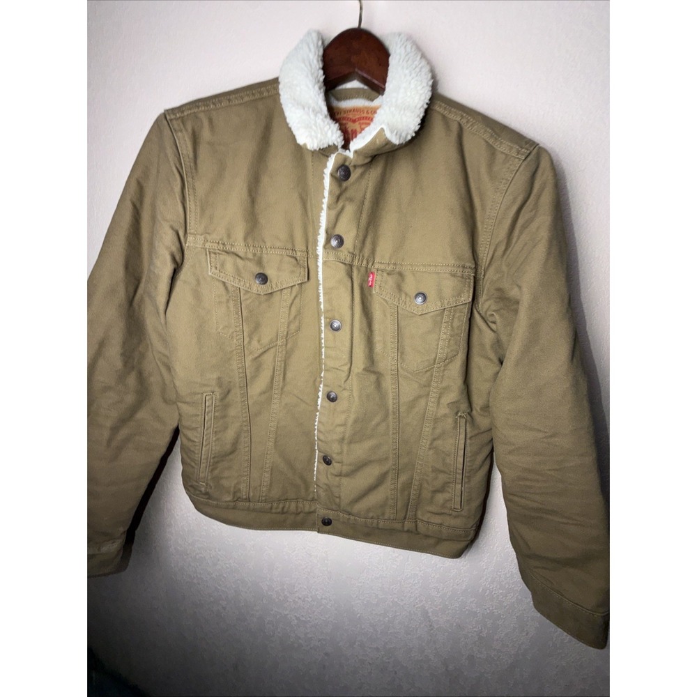 Levis Sherpa Jacket Mens Small BROWN OUTDOORS Trucker Biker Cowboy LINED